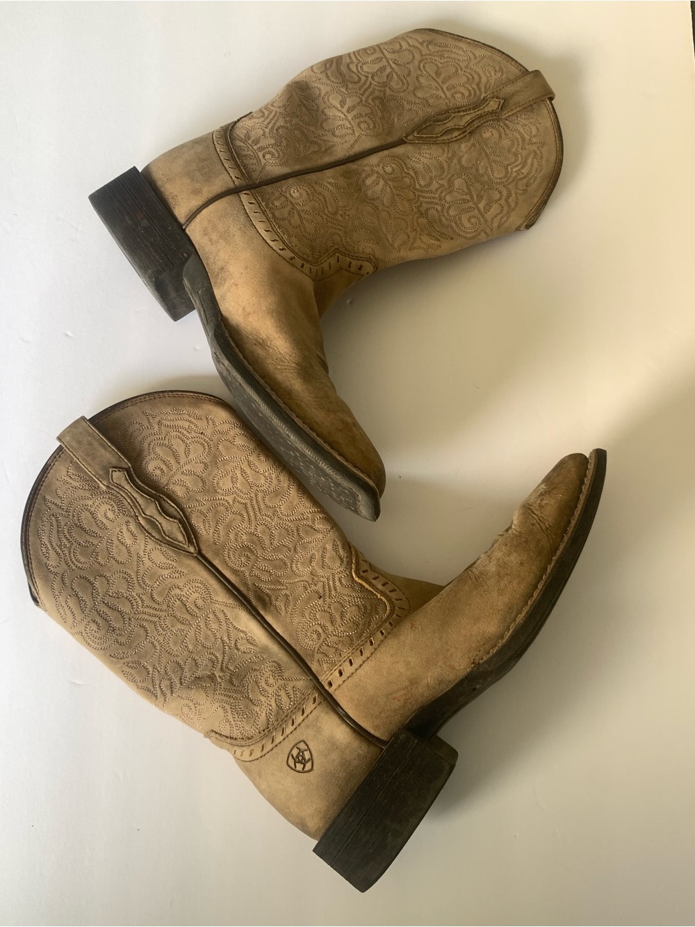 Ariat Beige/Tan Embroidered Western Ankle Boots
